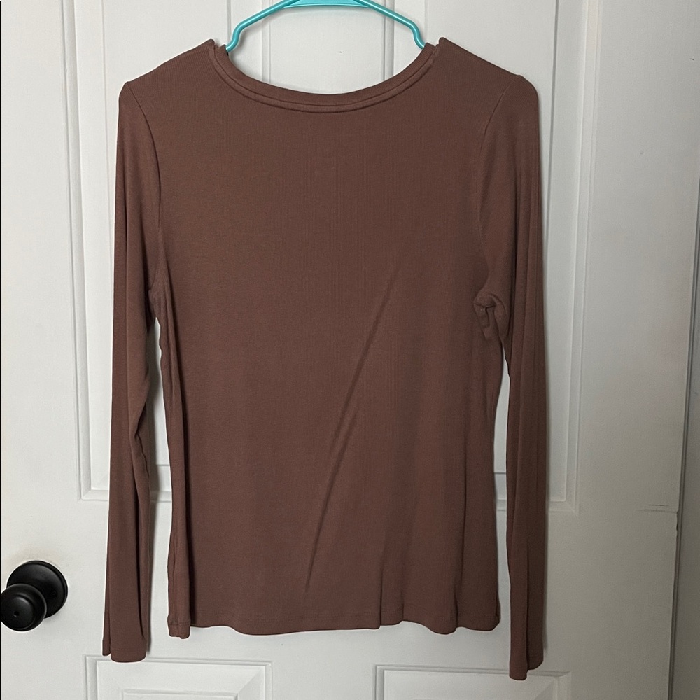 A New Day Brown Ribbed Long Sleeve Top - Picture 3 of 3